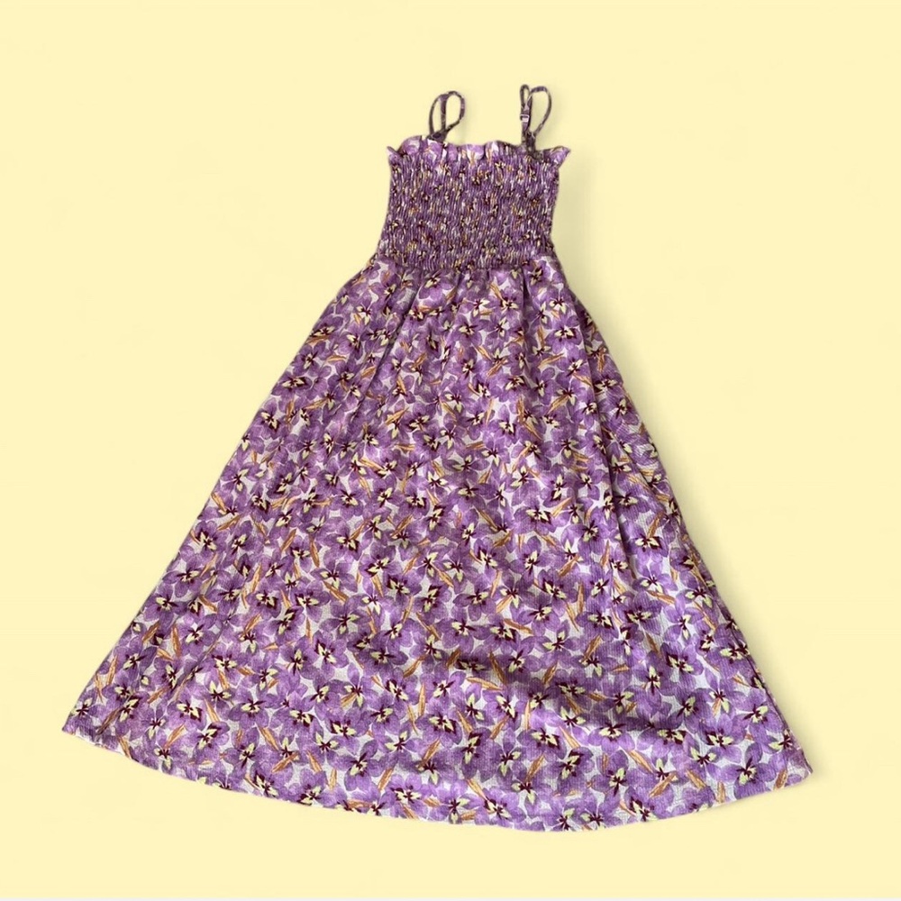 H&M Smocked Purple Pansy Print Floral Midi Sundress